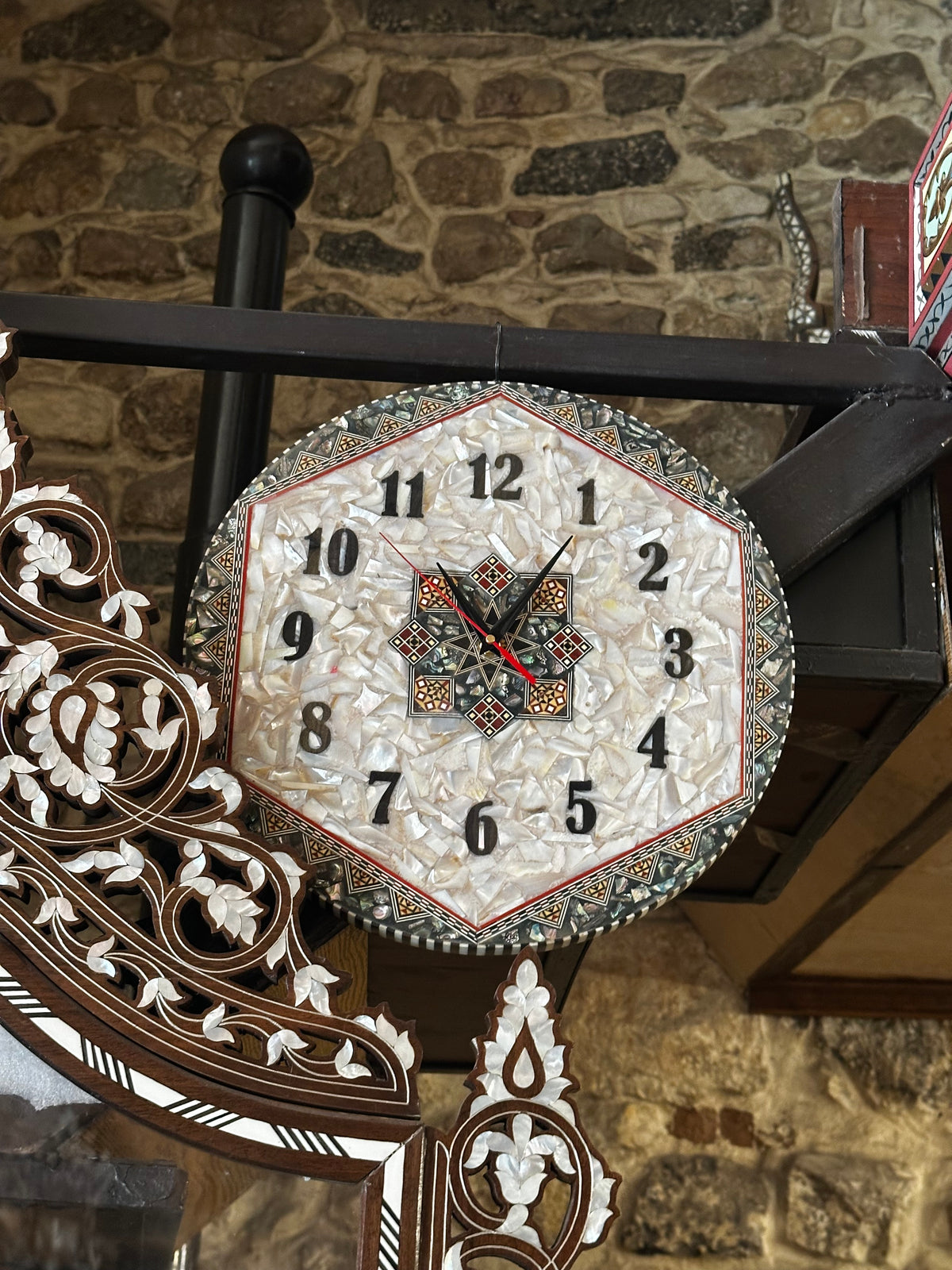 Syrian Mother-of-Pearl & Resin Wall Clock check the availability by WhatsApp +971 56 432 2880
