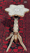 Handmade Syrian Mother of Pearl Inlay Side Table | Walnut Wood & Tin Wire Art