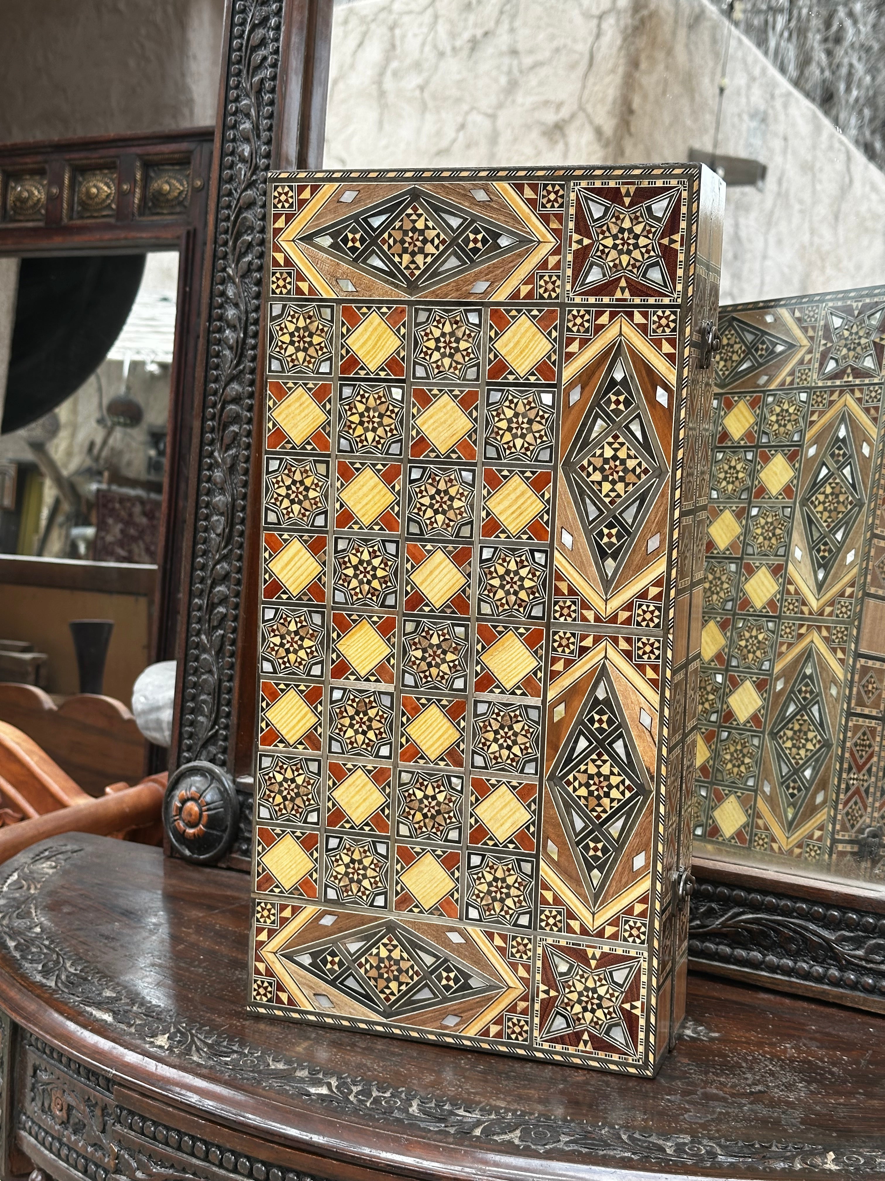 Handmade Damascene Mosaic Backgammon Table