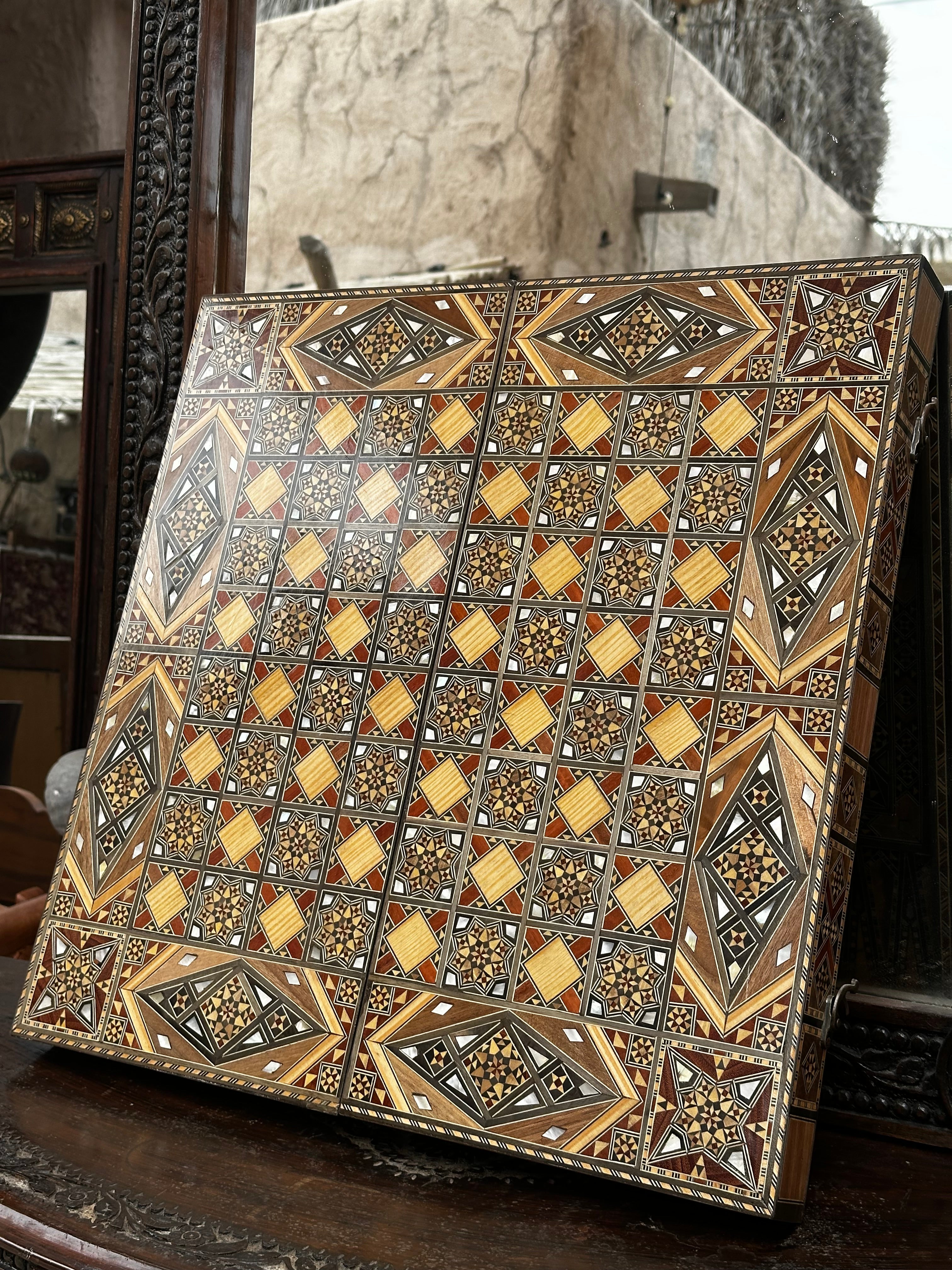 Handmade Damascene Mosaic Backgammon Table