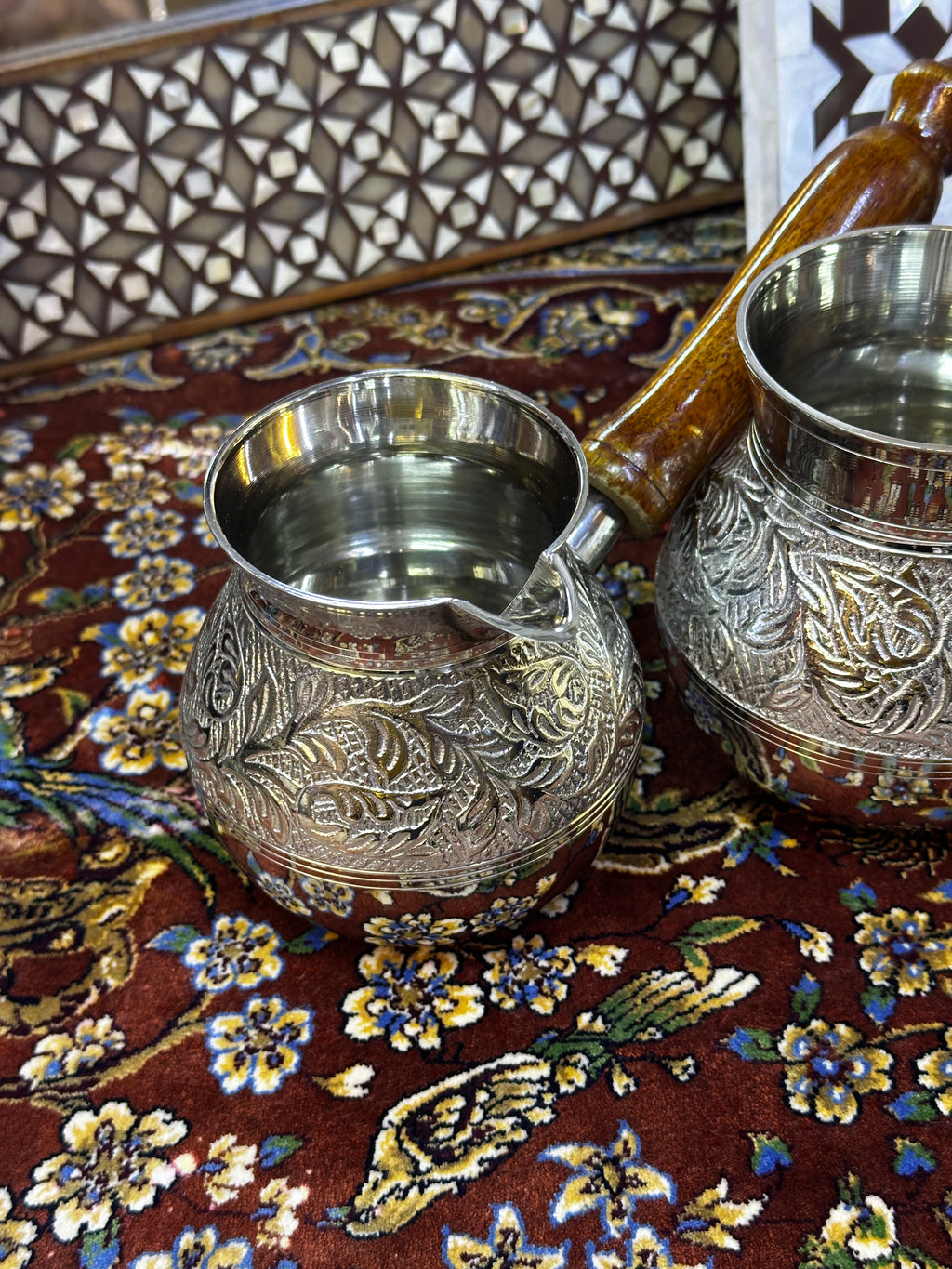 Small (1-2 Cups) Copper Turkish Coffee Pot with Wooden Handle