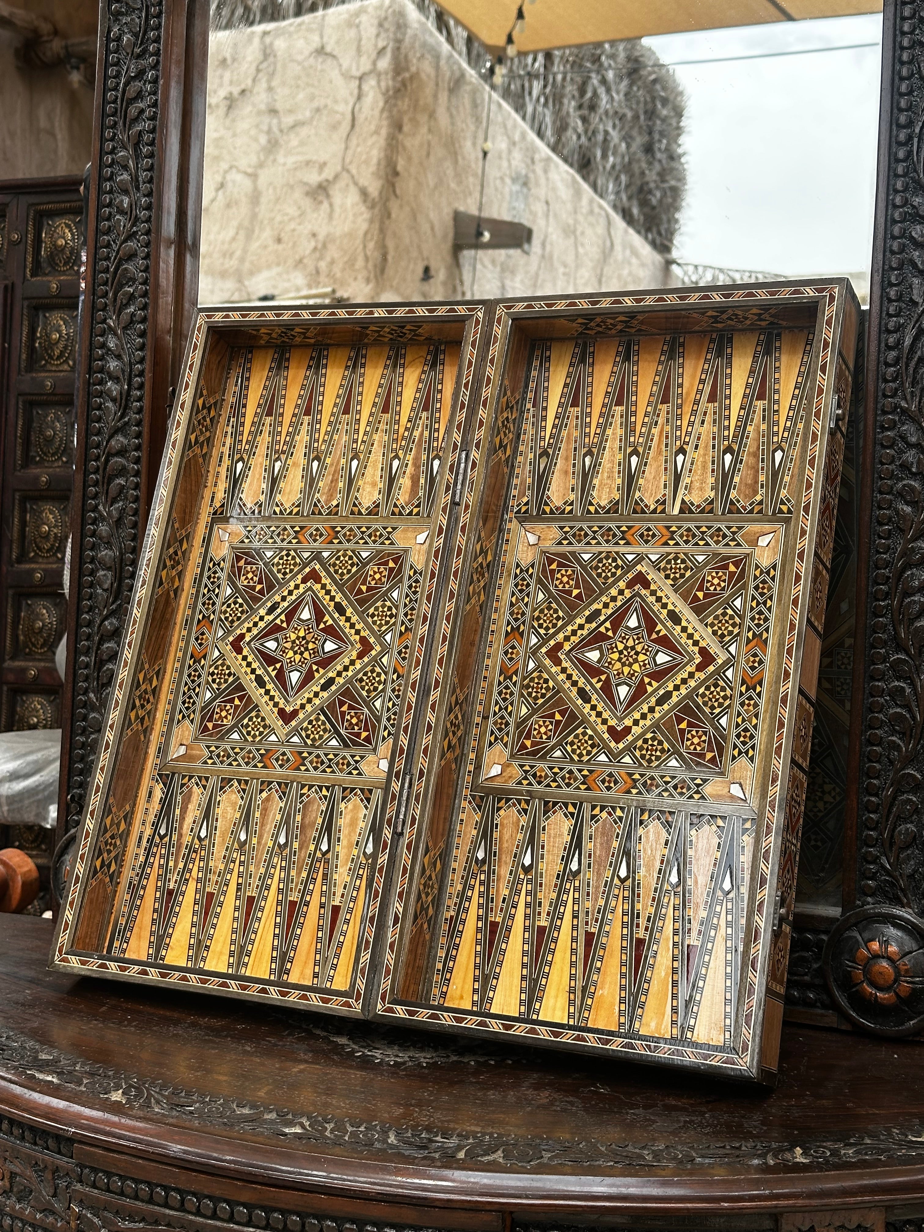 Handmade Damascene Mosaic Backgammon Table