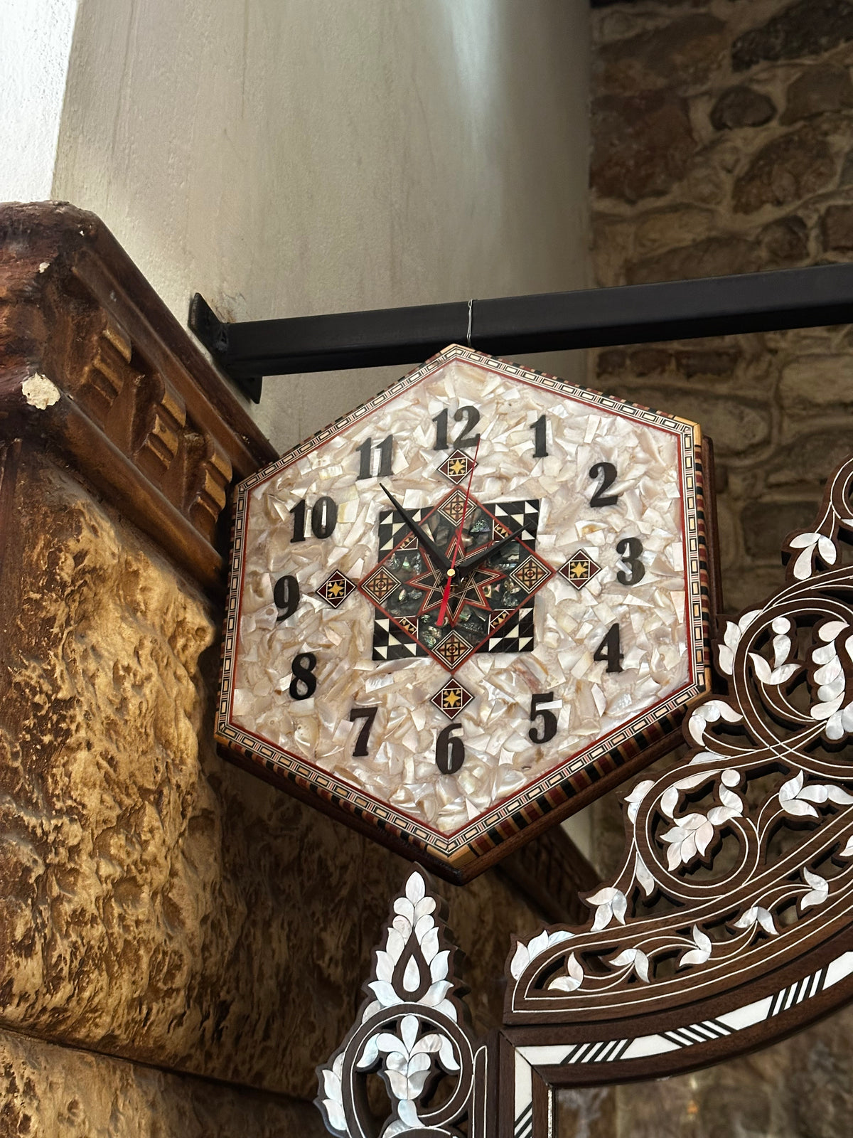 Syrian Mother-of-Pearl & Resin Wall Clock check the availability by WhatsApp +971 56 432 2880