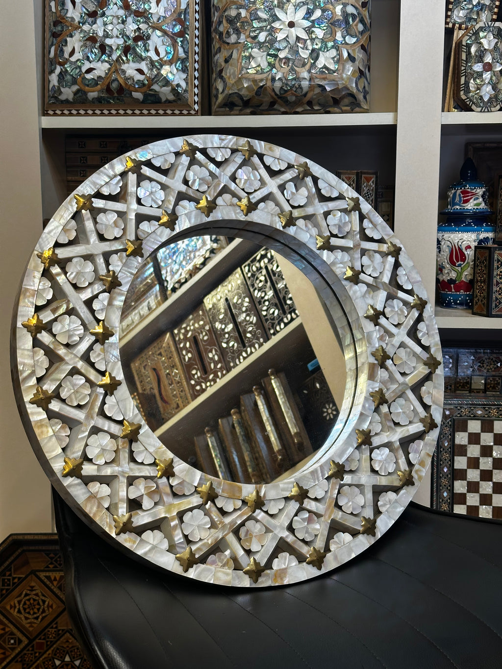 Round Mother of Pearl Mirror Frame