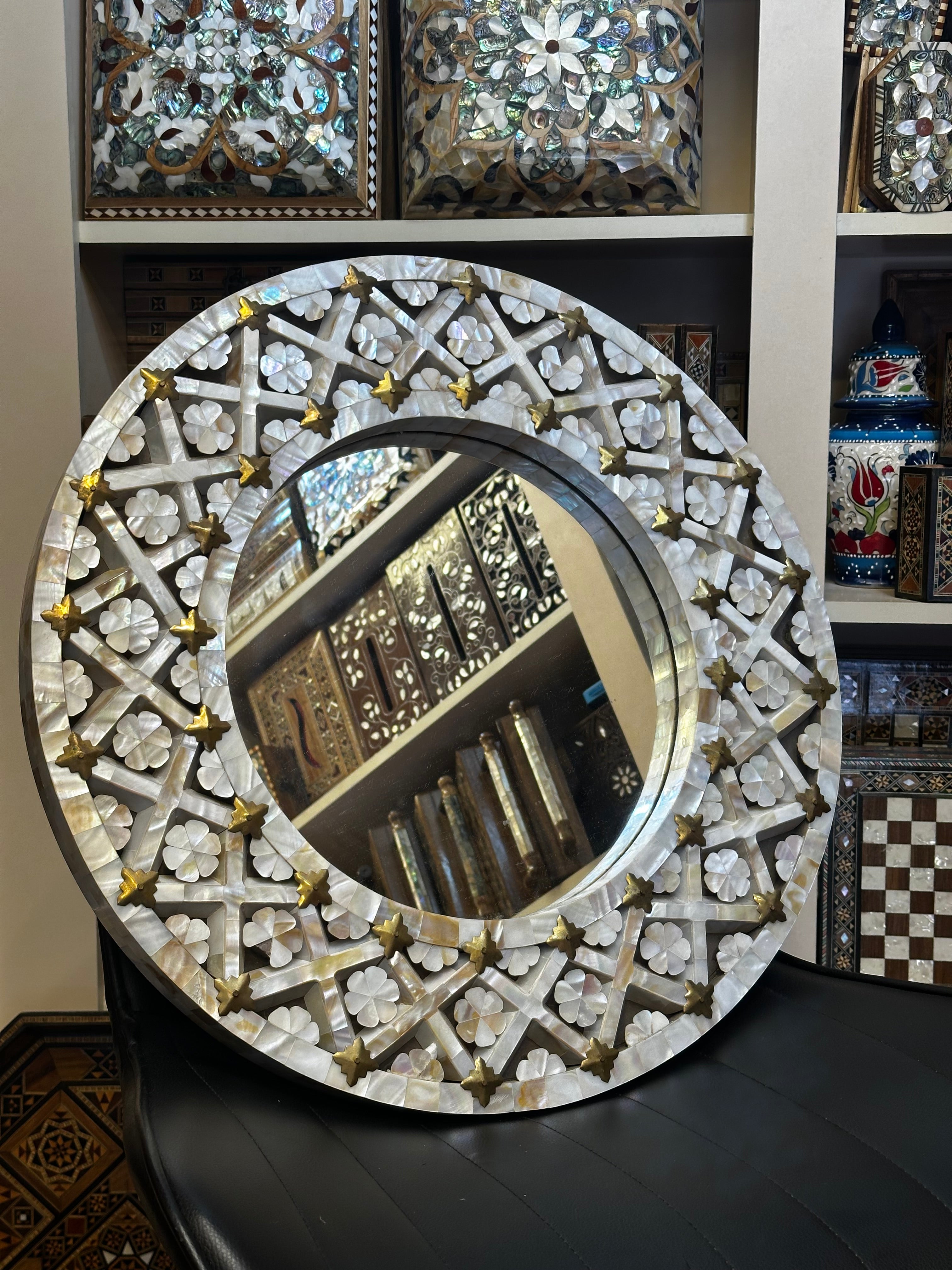 Round Mother of Pearl Mirror Frame