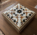 Luxury White Mother of Pearl Keepsake Box – Handcrafted Natural Wood & Damascus Brocade Lining (25x25 cm)