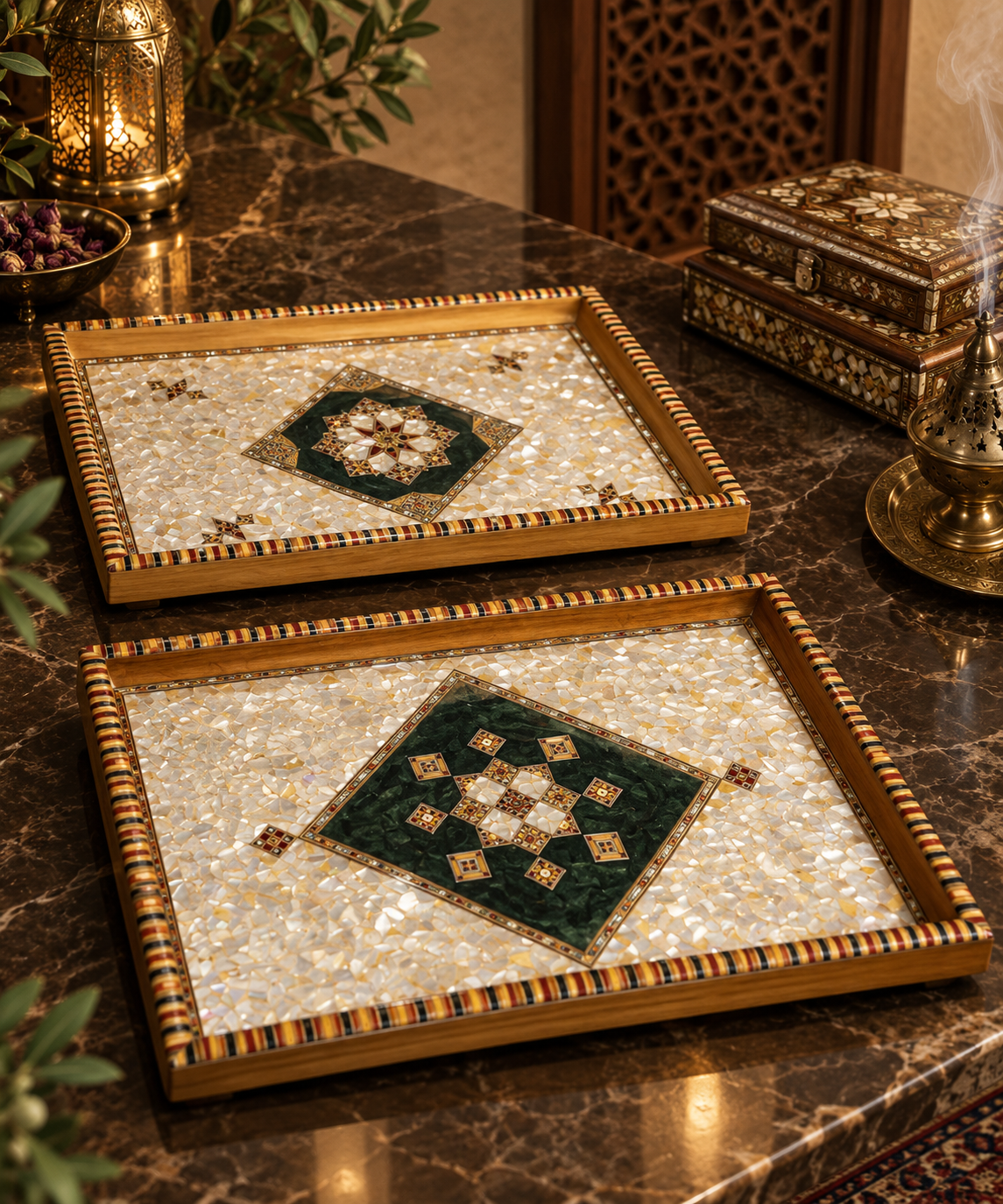 Riesn and mother of pearl coffee tray