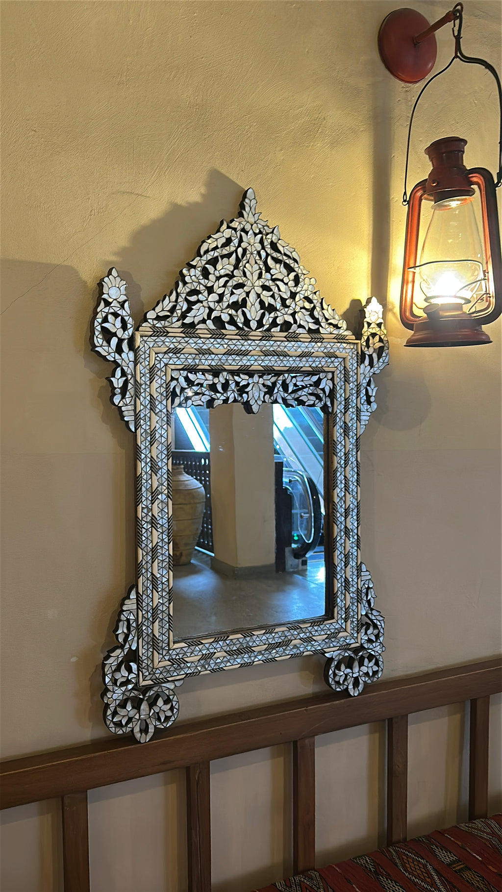 Syrian Mother-of-Pearl Mirror – Walnut Wood & Tin Inlay