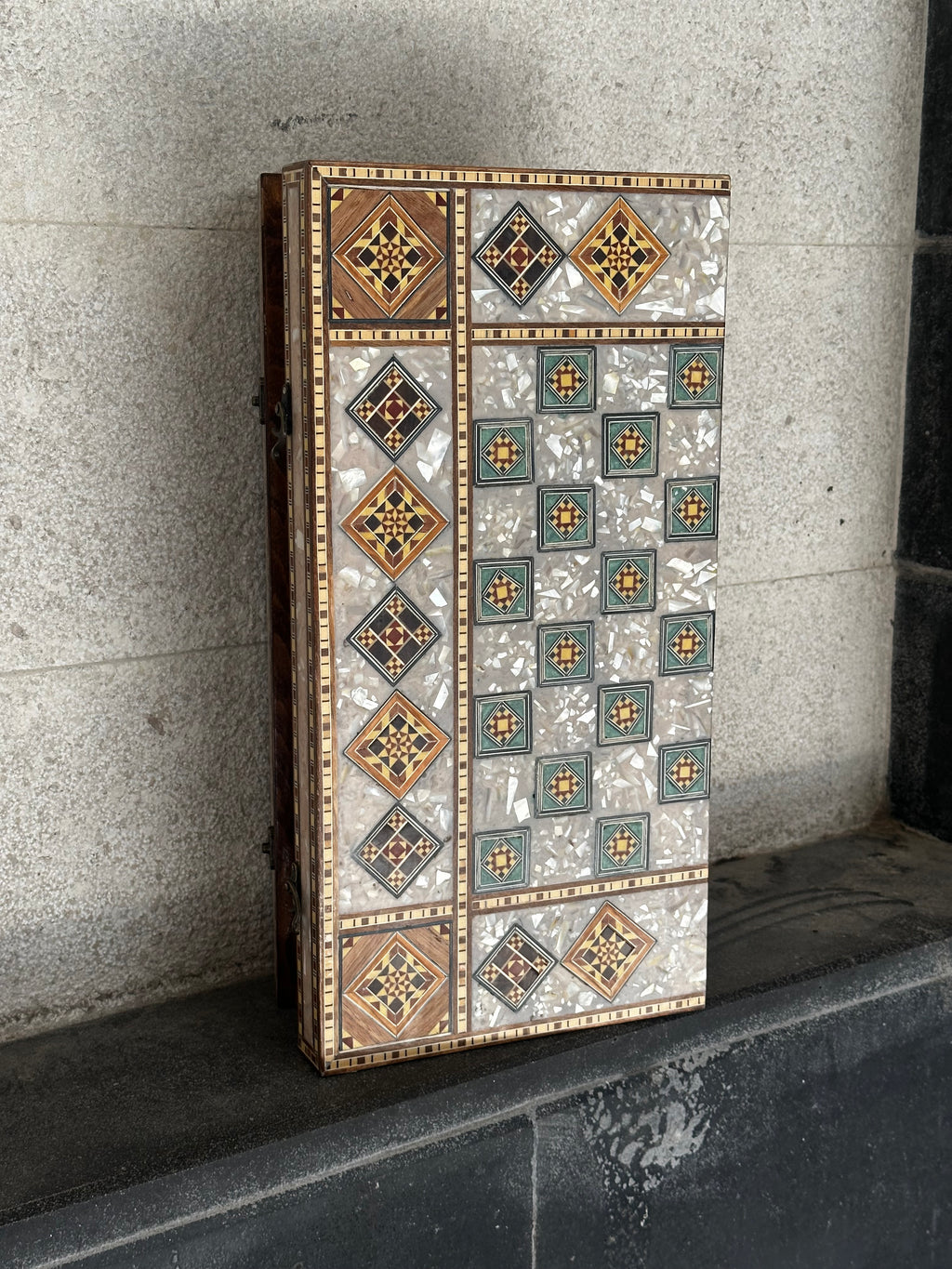 Full mother-of-pearl backgammon & chessboard check availability by Whatsapp +971 56 432 2880