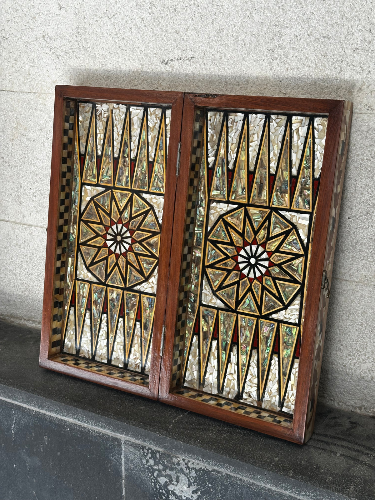 Full mother-of-pearl backgammon & chessboard black check availability by Whatsapp +971 56 432 2880