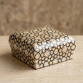 Handmade Jewelry Box – white and black  Mother of Pearl ; Damask Brocade