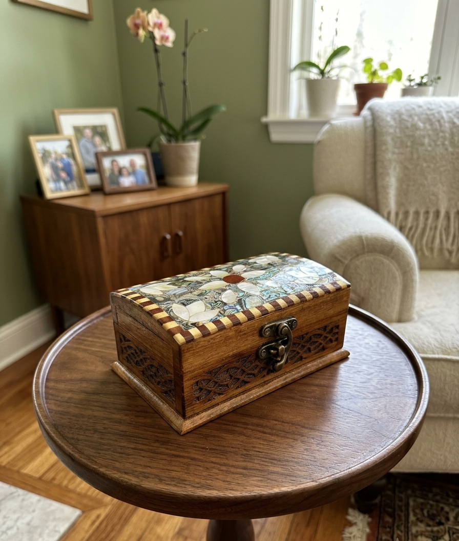 Walnut wood & green shells (small box )