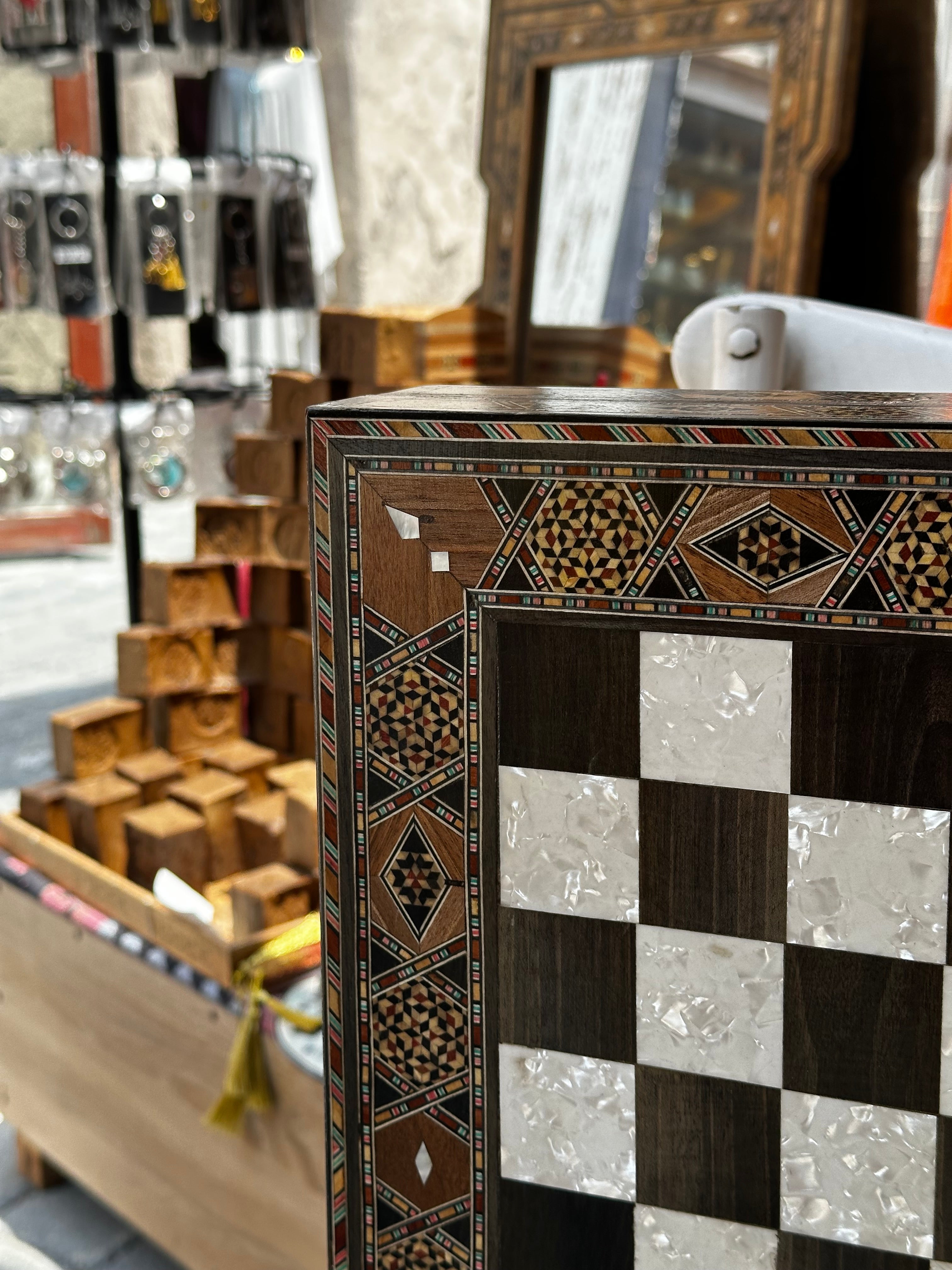 Damascene Mosaic Chess & Backgammon Table – 40 × 40 cm
