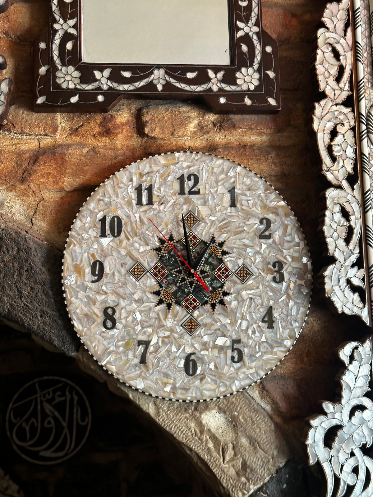 Syrian Mother-of-Pearl & Resin Wall Clock check the availability by WhatsApp +971 56 432 2880