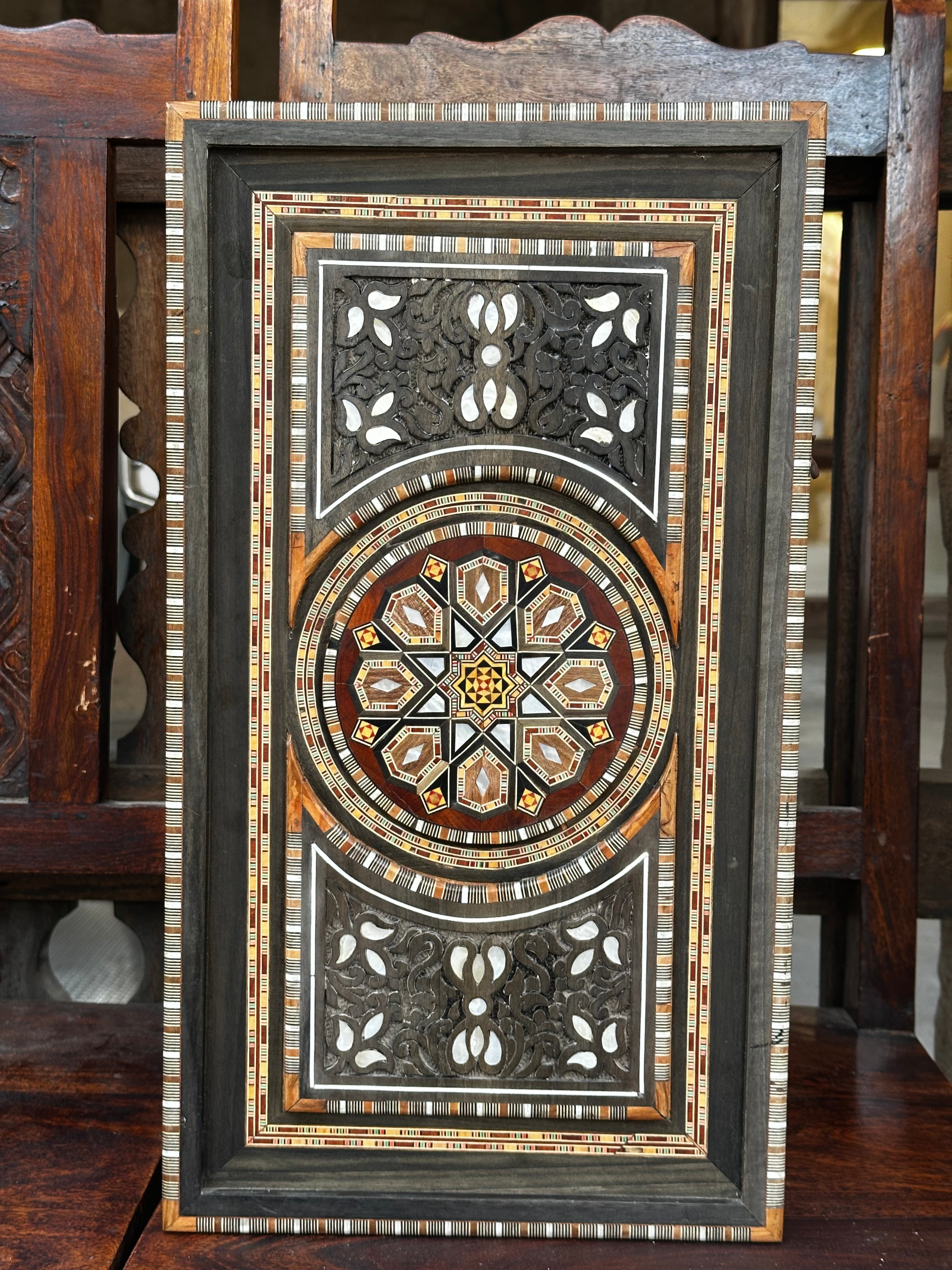1 of 1 Luxury Handcrafted Walnut Backgammon Table – Mother of Pearl & Damascus Mosaic