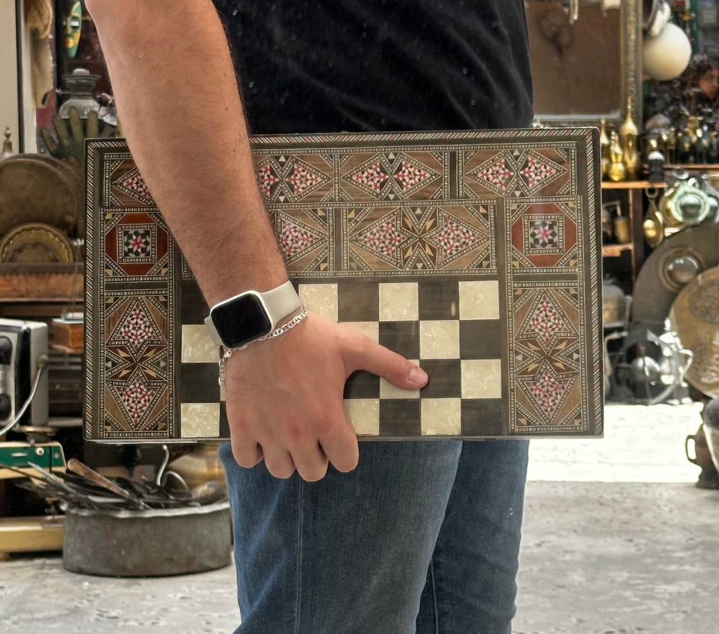 40 × 50 cm Mosaic Backgammon Table with Dice Storage