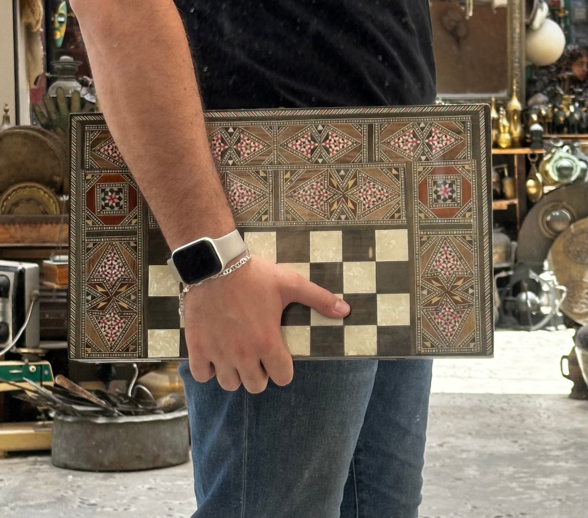 40 × 50 cm Mosaic Backgammon Table with Dice Storage