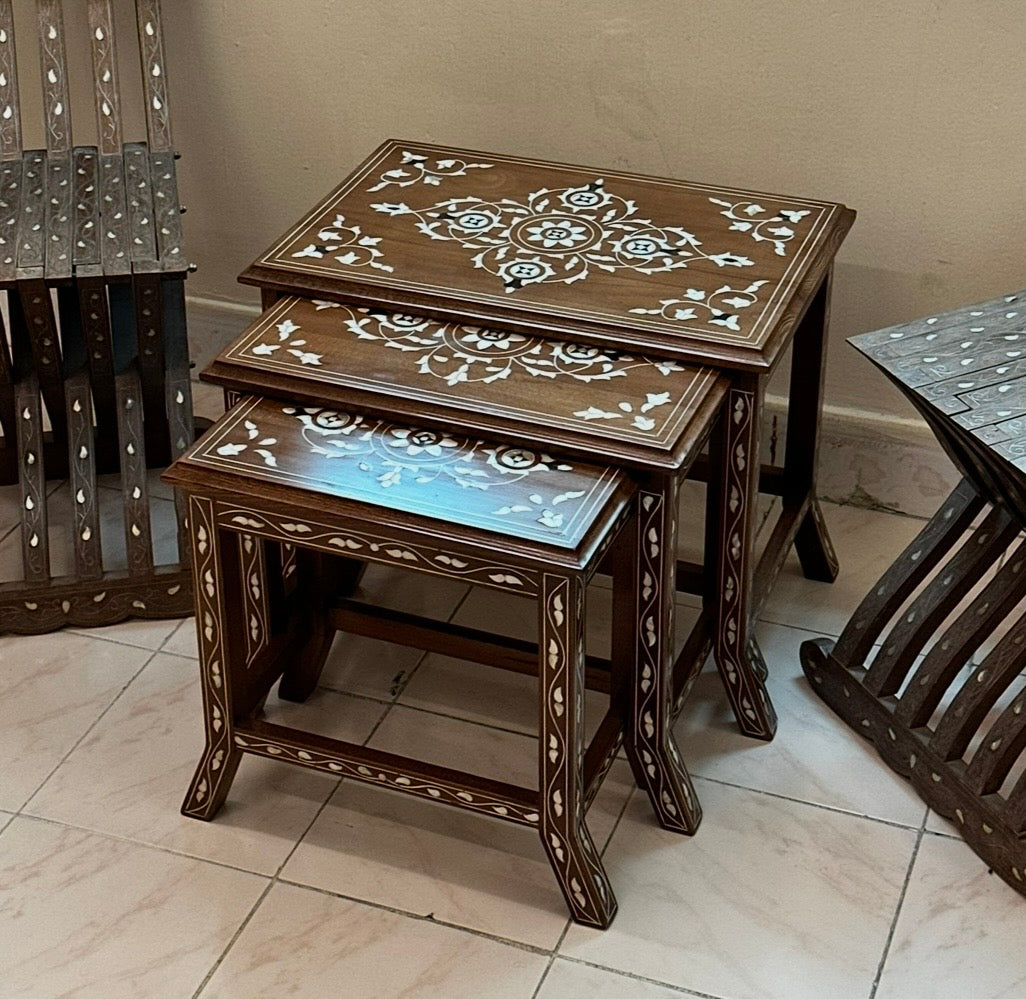 Naqsh & Sadaf – Handmade walnut Wood Tea Table Set with Mother of Pear