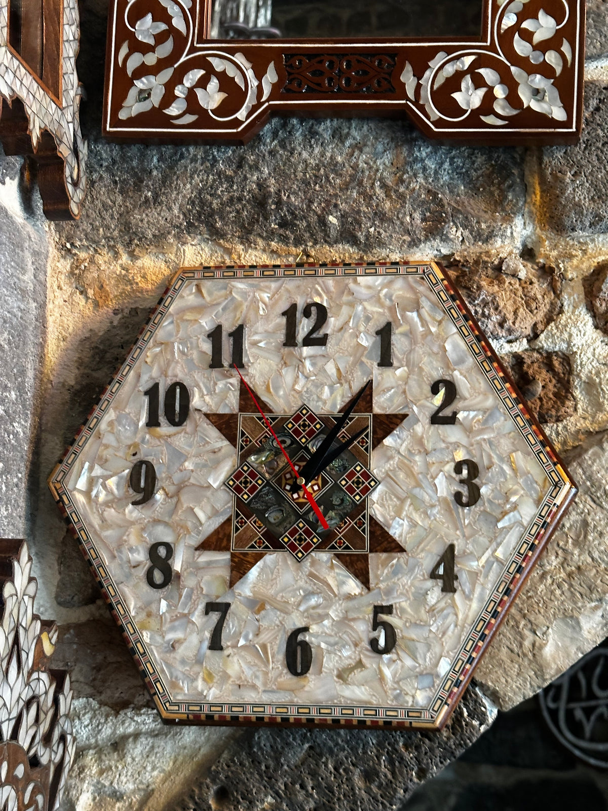 Syrian Mother-of-Pearl & Resin Wall Clock check the availability by WhatsApp +971 56 432 2880