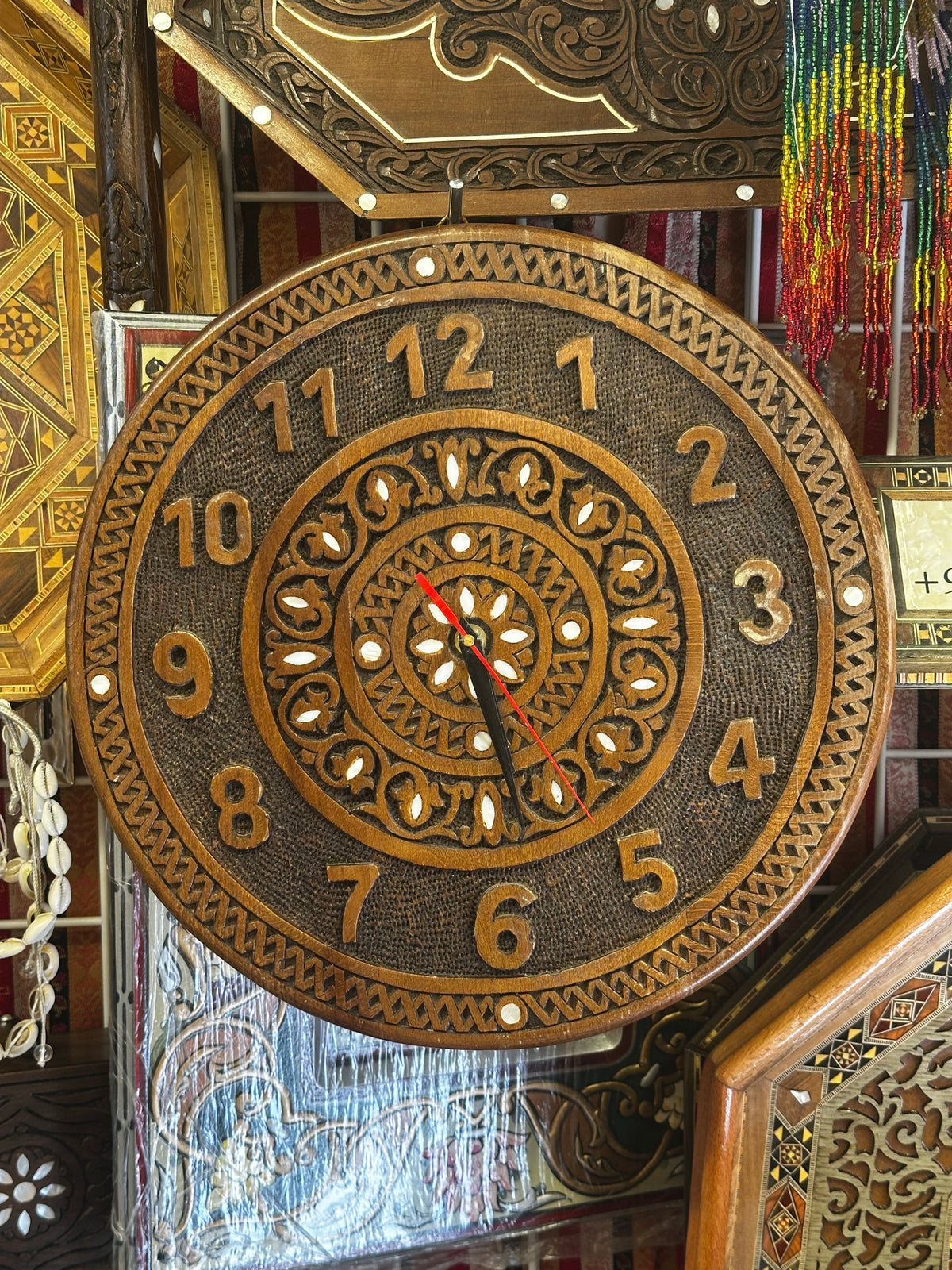 Syrian Beech Wood & Mother-of-Pearl Wall Clock