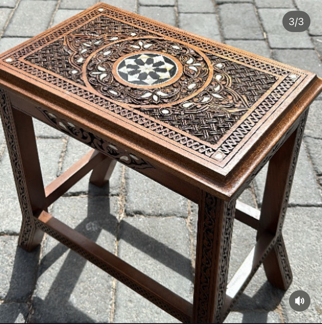 Naqsh & Sadaf – Handmade Beech Wood Tea Table Set with Mother of Pear