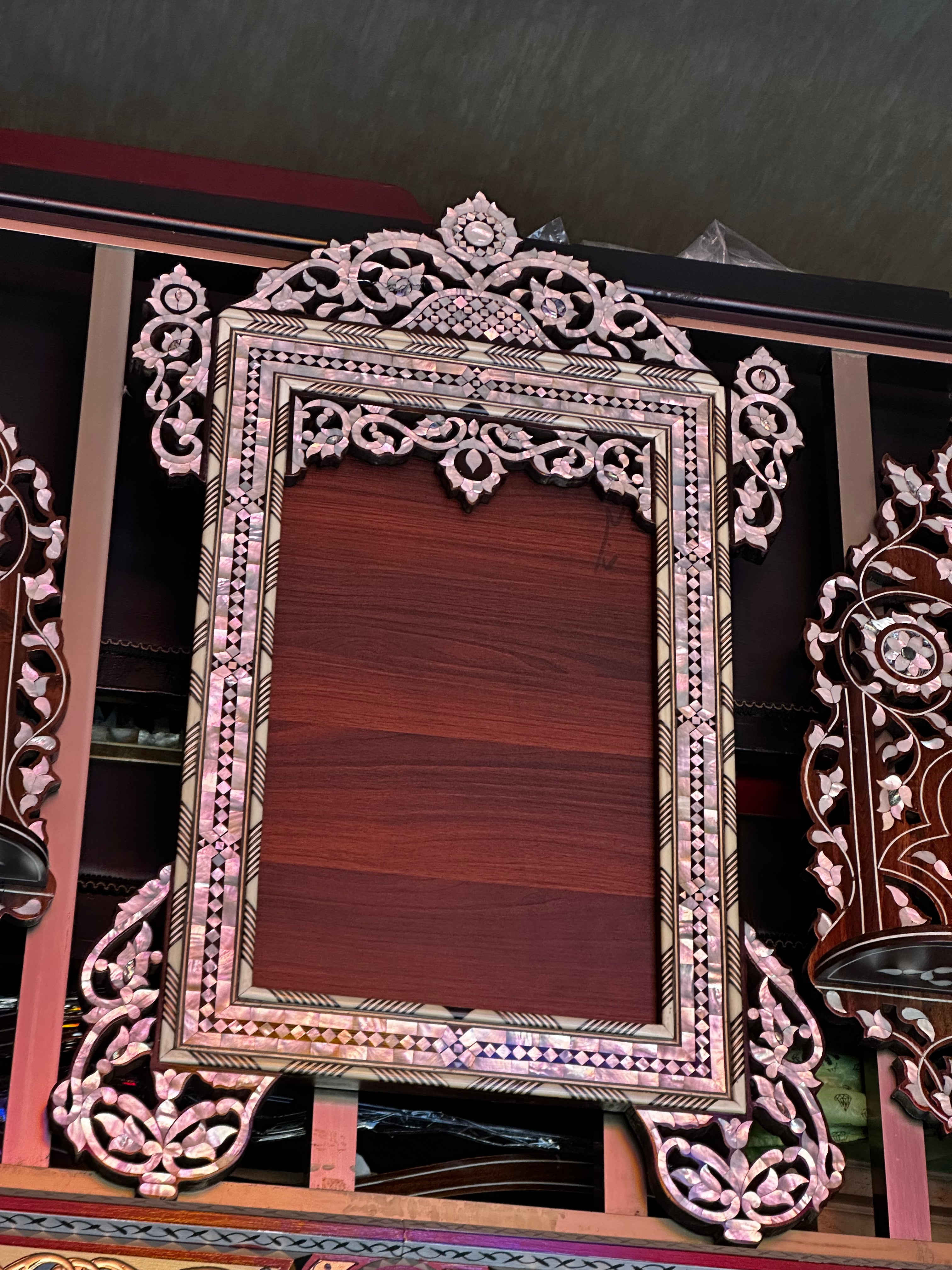 Tiny details Syrian Mother-of-Pearl Mirror – Walnut Wood & Tin Inlay