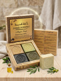 مجموعة صابون حلب الطبيعي للزينة والعناية – "دقة قديمة" (4 قطع متنوعة)
(Dakka Kadima Traditional Aleppo Soap Gift Set - 4 Premium Soaps)