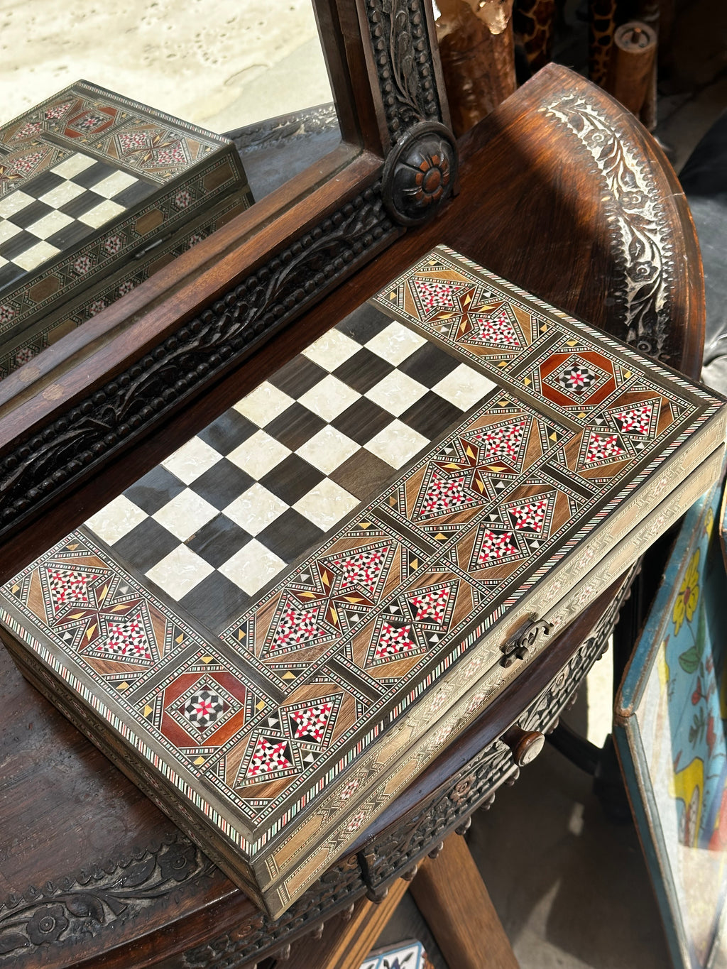 40 × 50 cm Mosaic Backgammon Table with Dice Storage
