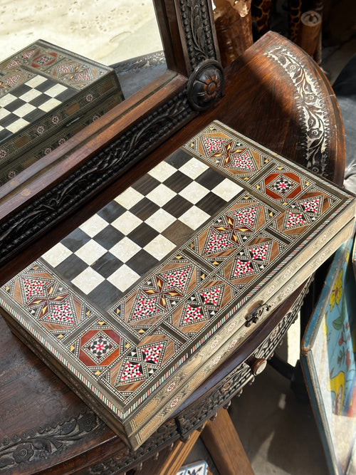 40 × 50 cm Mosaic Backgammon Table with Dice Storage
