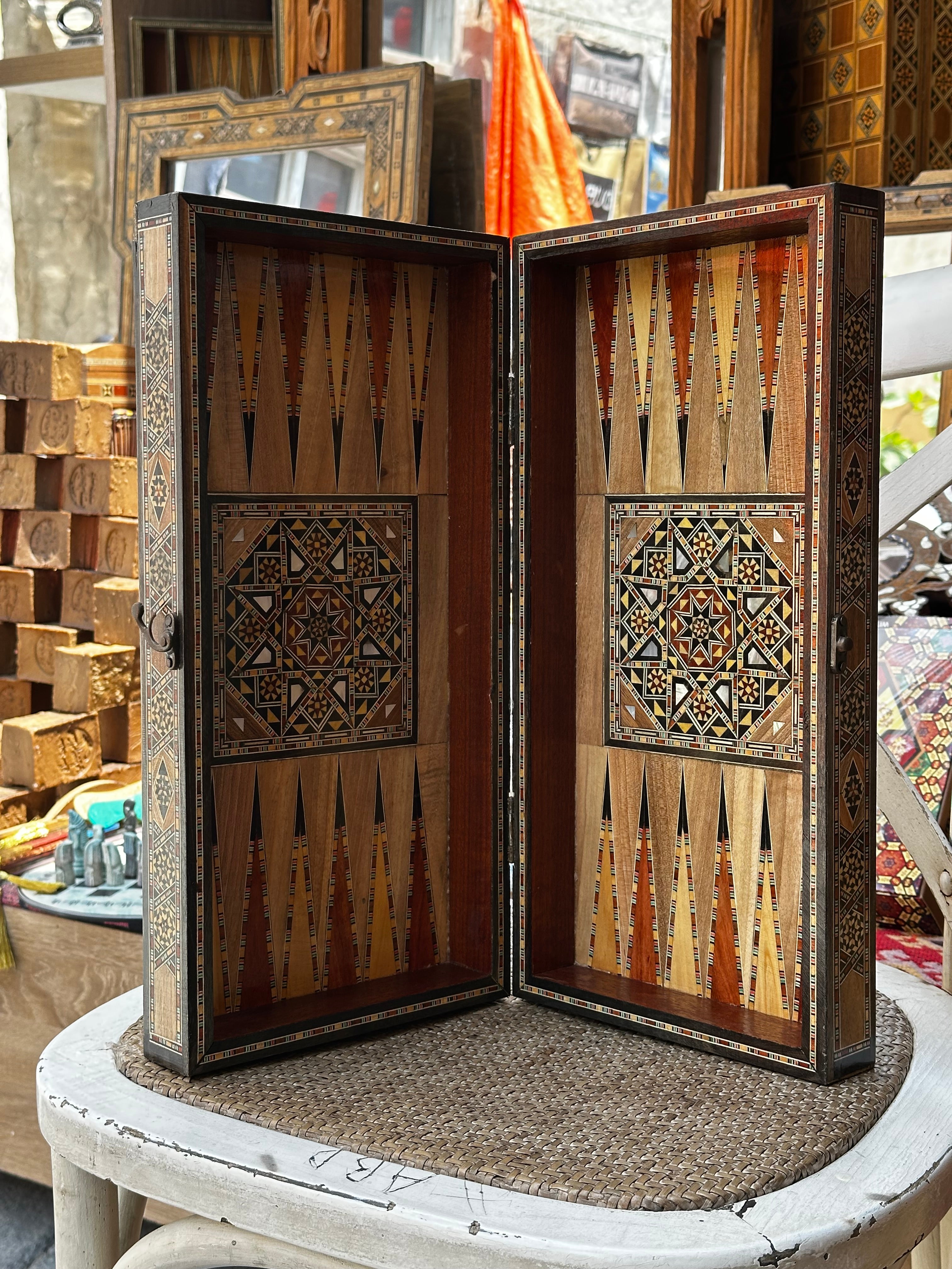 Damascene Mosaic Chess & Backgammon Table – 40 × 40 cm