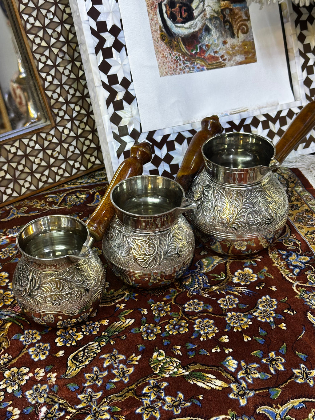 Small (1-2 Cups) Copper Turkish Coffee Pot with Wooden Handle