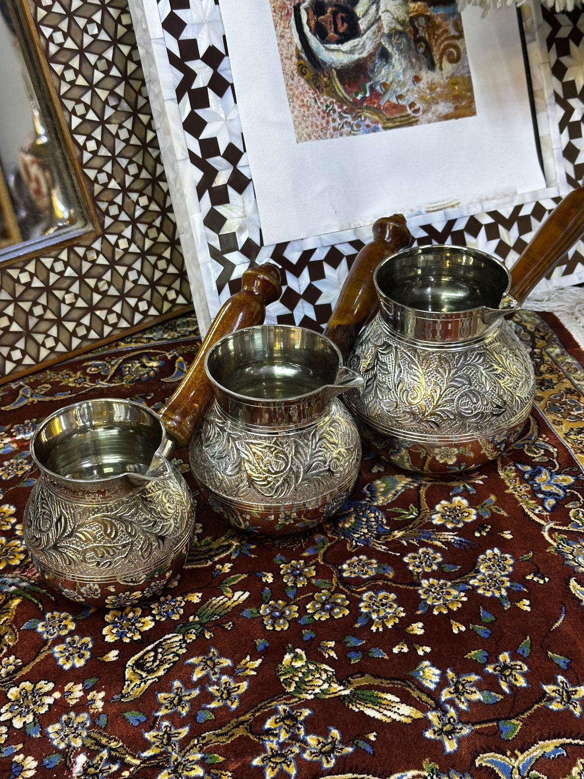Small (1-2 Cups) Copper Turkish Coffee Pot with Wooden Handle