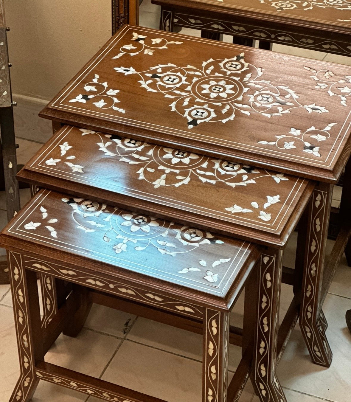 Naqsh & Sadaf – Handmade walnut Wood Tea Table Set with Mother of Pear