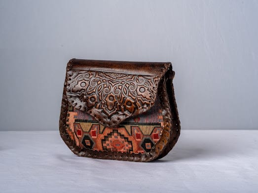 Syrian Handmade Leather & Damask Fabric Bag