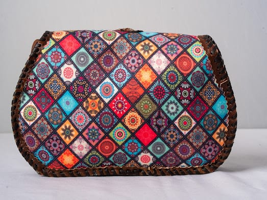 Syrian Handmade Leather Bag &Damasks fabric