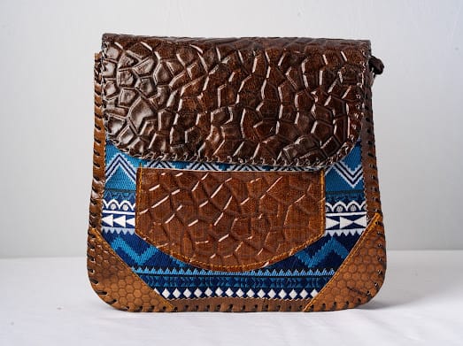 Syrian Handmade Leather Bag &Damasks fabric